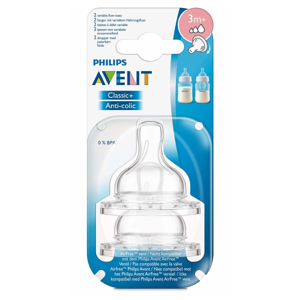 Philips Avent smoczek do butelek Clasic +, Aanti-colic 3m+ regulowany przepływ