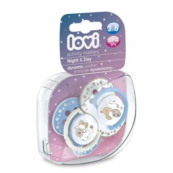 Lovi smoczek silikonowy dynamiczny - Night & Day Boy 3-6m, 2 szt.